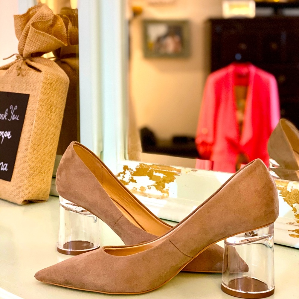 Zara Tan Suede Pumps - Clear Round Heel US 8